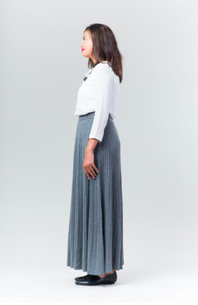 Cordion Ribbed Maxi Skirt - Grey - Reina Valentina