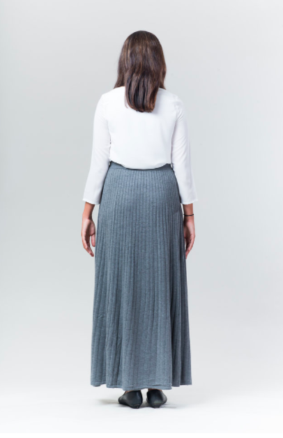 Cordion Ribbed Maxi Skirt - Grey - Reina Valentina