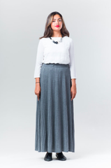 Cordion Ribbed Maxi Skirt - Grey - Reina Valentina