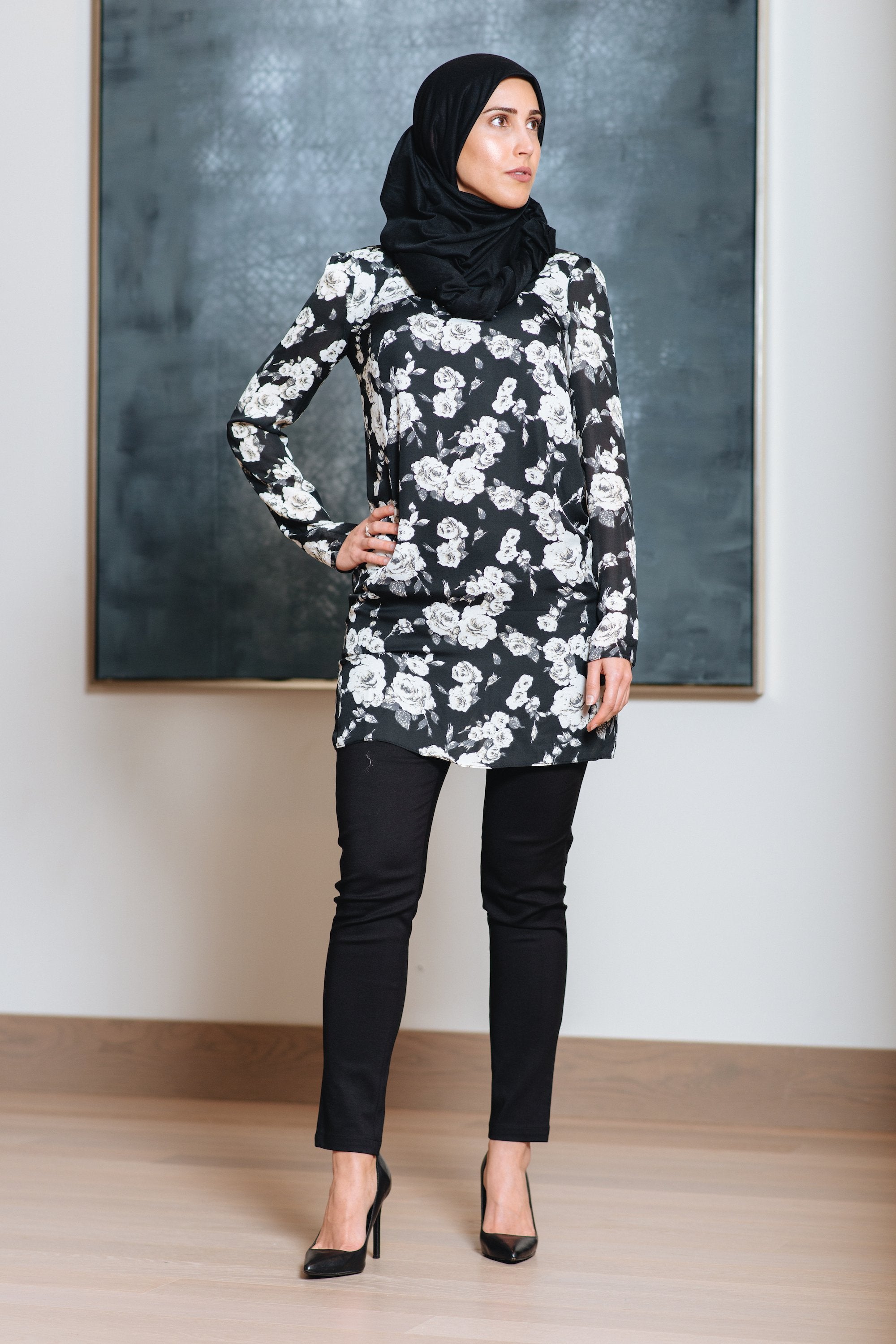 Mock Neck Floral Mini Dress - Reina Valentina