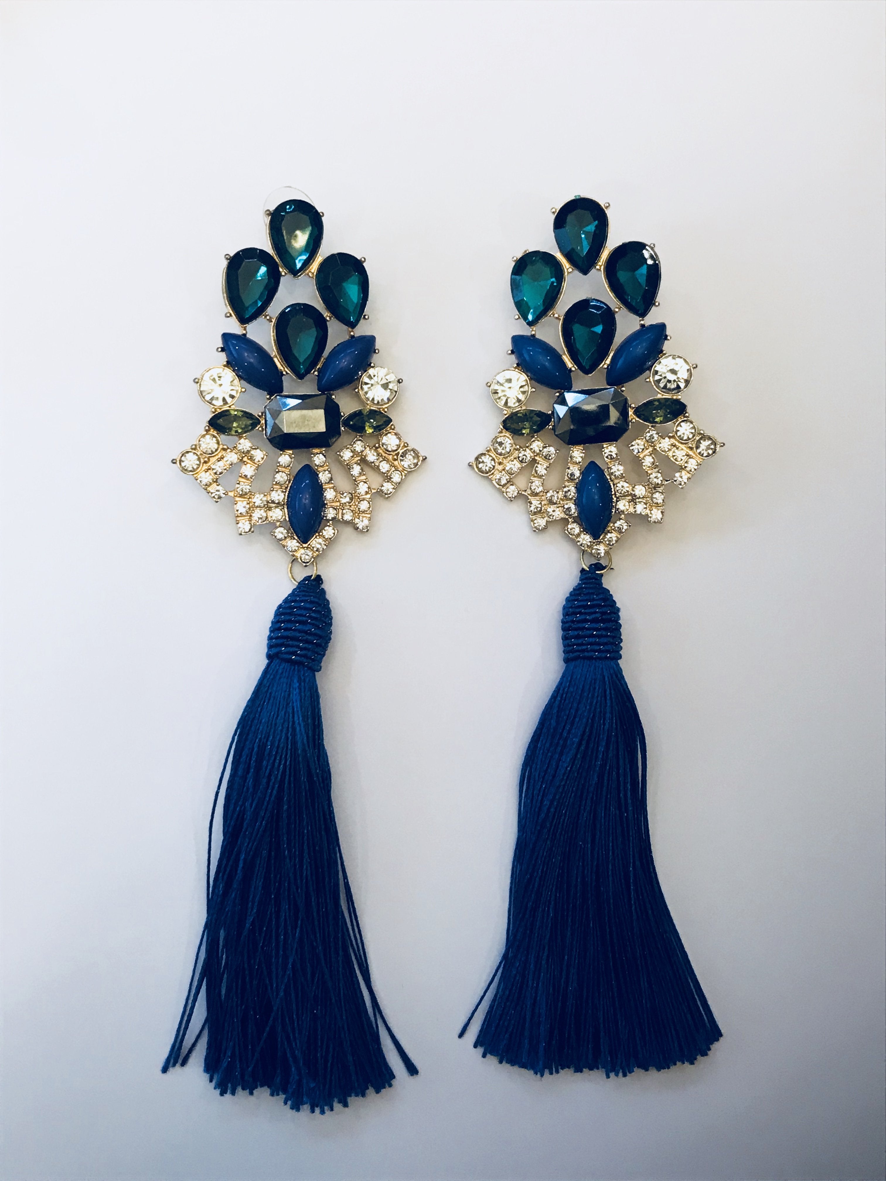 Blue Ivy Jeweled Tassel Earrings - Reina Valentina