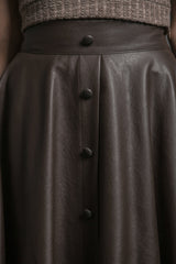 Brown Vegan Leather Midi Skirt - Reina Valentina