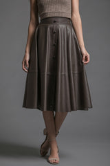 Brown Vegan Leather Midi Skirt - Reina Valentina