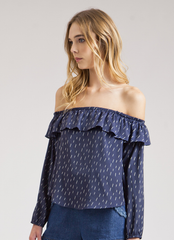 Navy Thunder Bolt Off The Shoulder Top - Reina Valentina