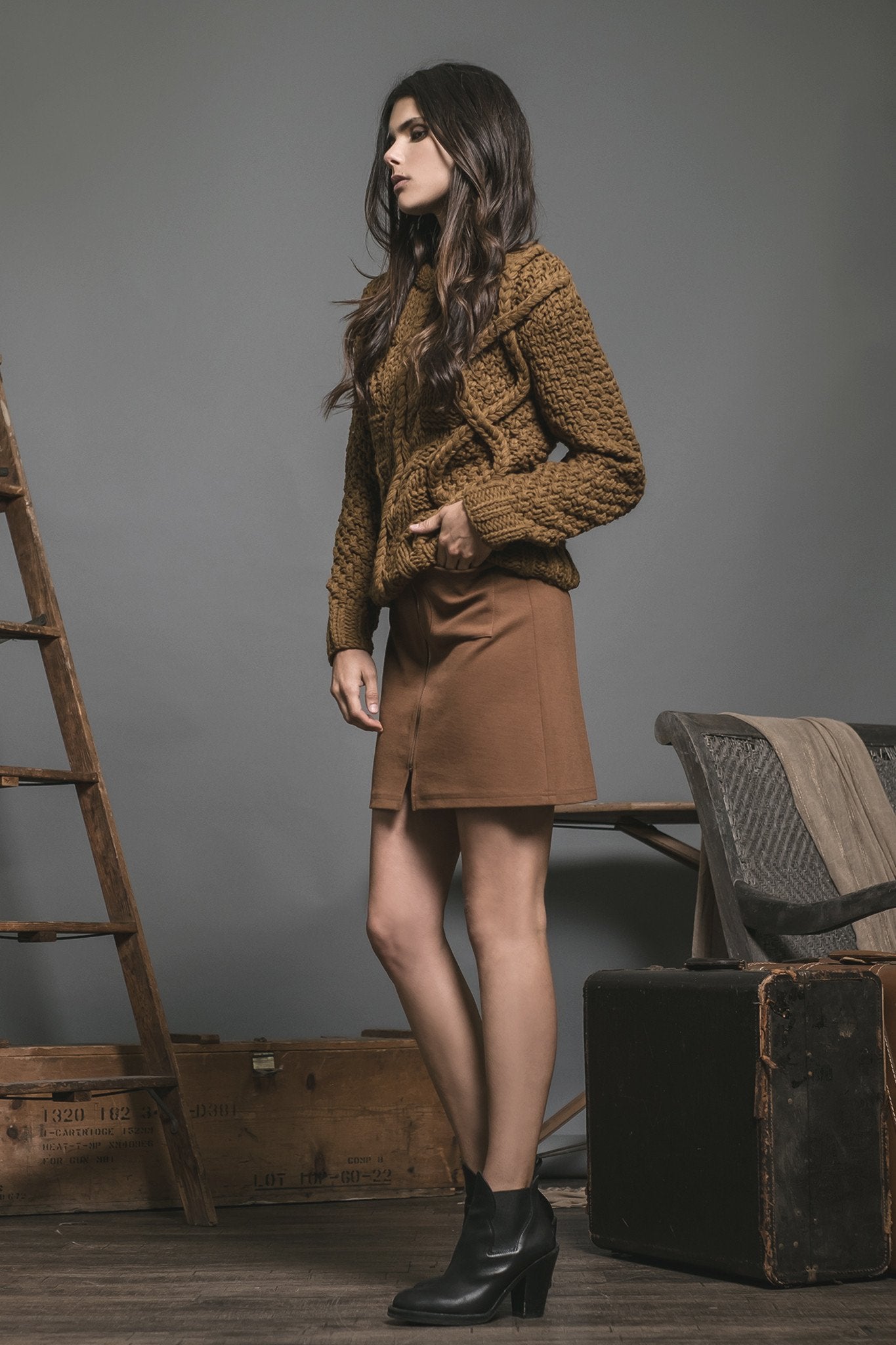 Olive Cable Knit Sweater - Reina Valentina