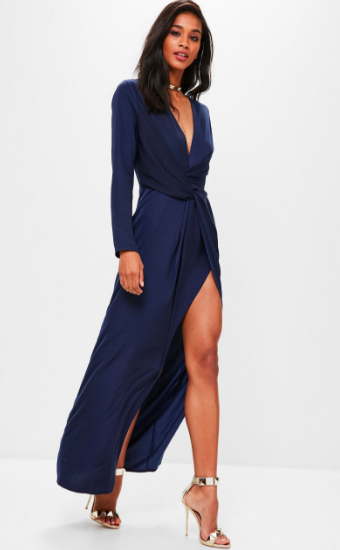 Navy Wrap Front Maxi Dress - Reina Valentina