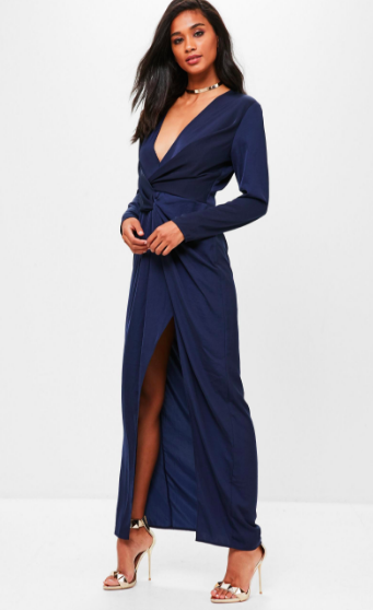Navy Wrap Front Maxi Dress - Reina Valentina