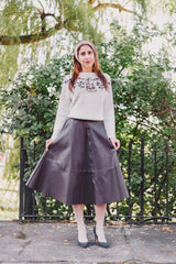 Brown Vegan Leather Midi Skirt - Reina Valentina