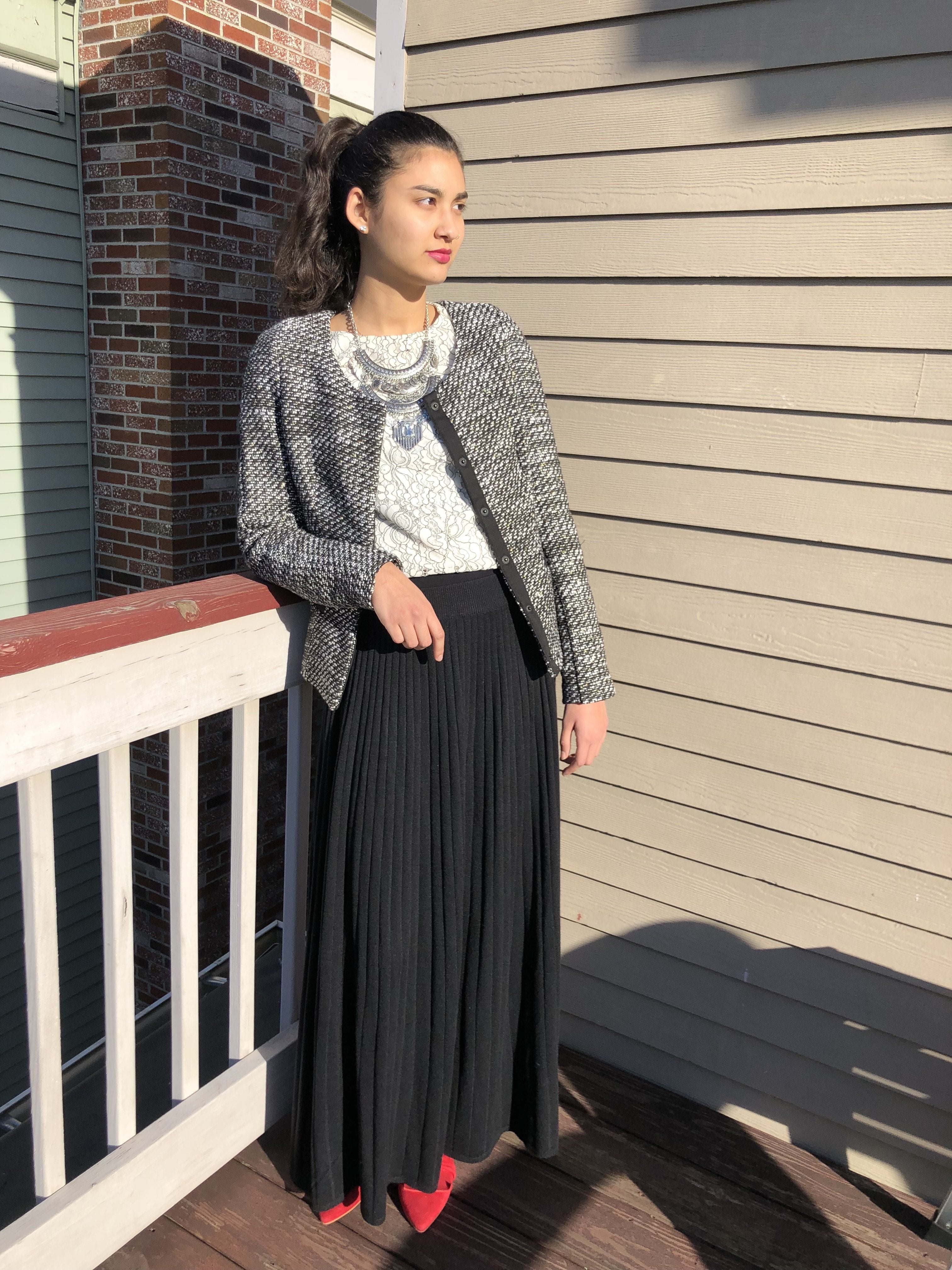 Cordion Ribbed Maxi Skirt - Black - Reina Valentina