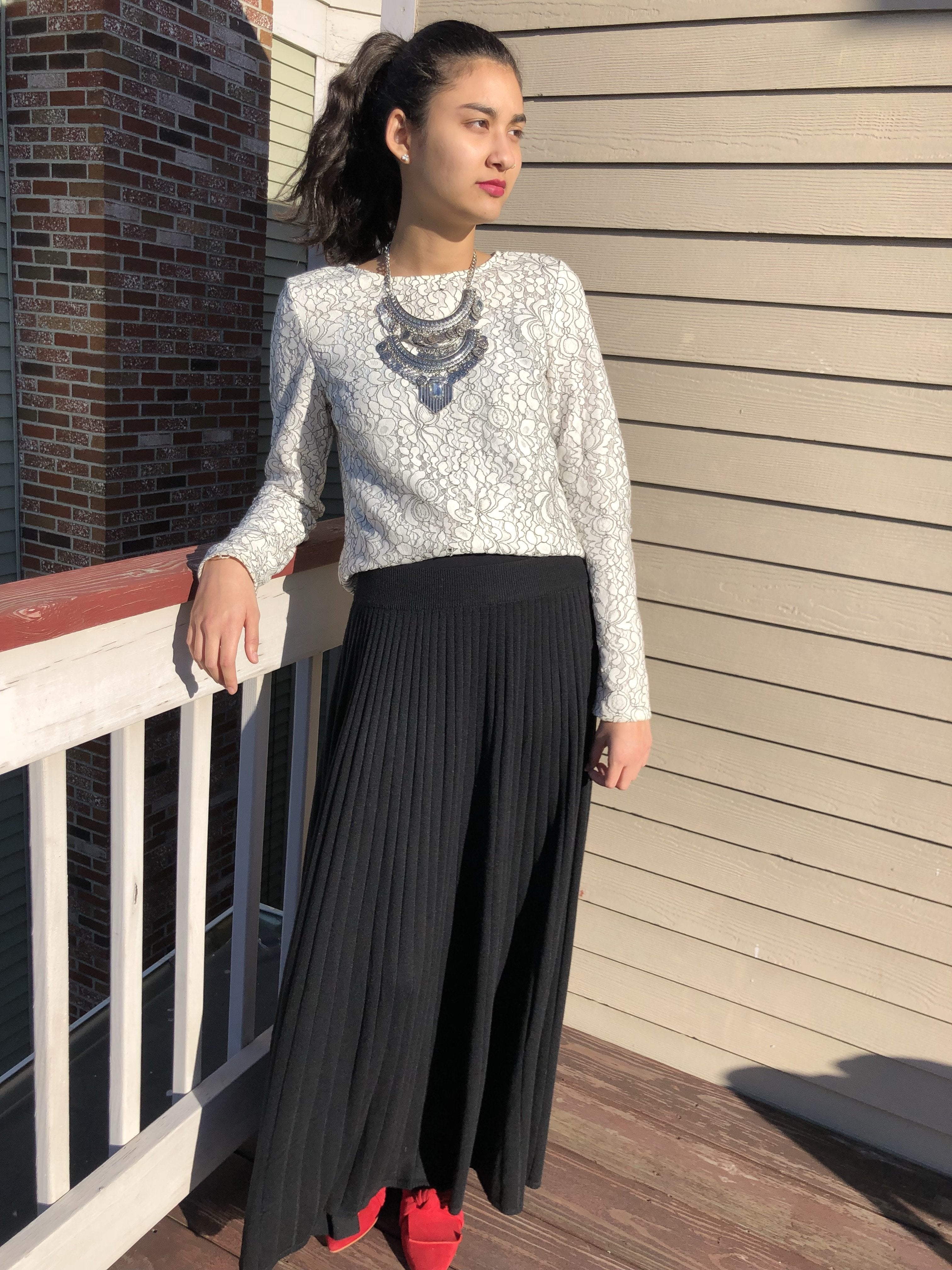 Cordion Ribbed Maxi Skirt - Black - Reina Valentina