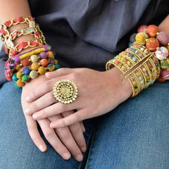 Kantha Beaded Grid Cuff - Reina Valentina
