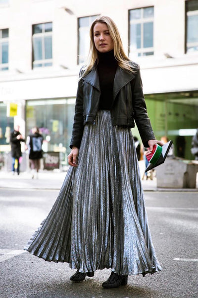 Silver foil pleated skirt sale