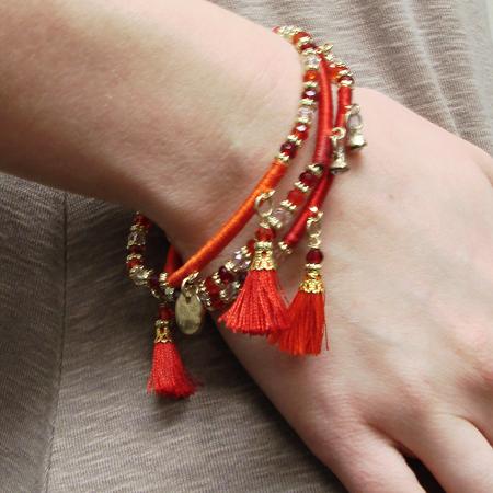 Triple Threaded Charm Bracelet - Red - Reina Valentina