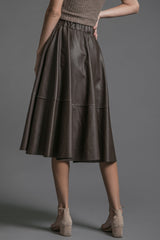 Brown Vegan Leather Midi Skirt - Reina Valentina