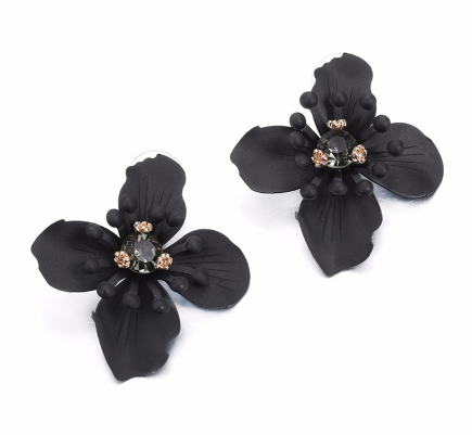 Black Flower Earrings - Reina Valentina
