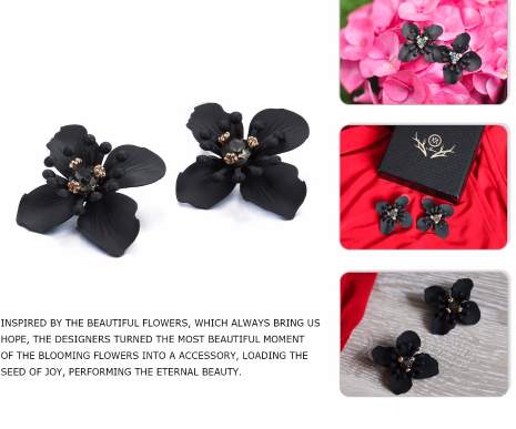 Black Flower Earrings - Reina Valentina