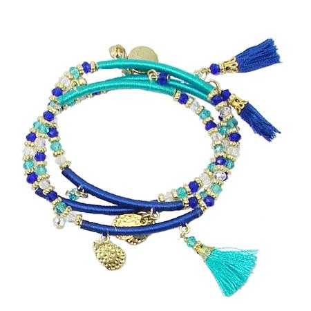 Triple Threaded Charm Bracelet - Blue - Reina Valentina