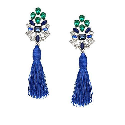 Blue Ivy Jeweled Tassel Earrings - Reina Valentina