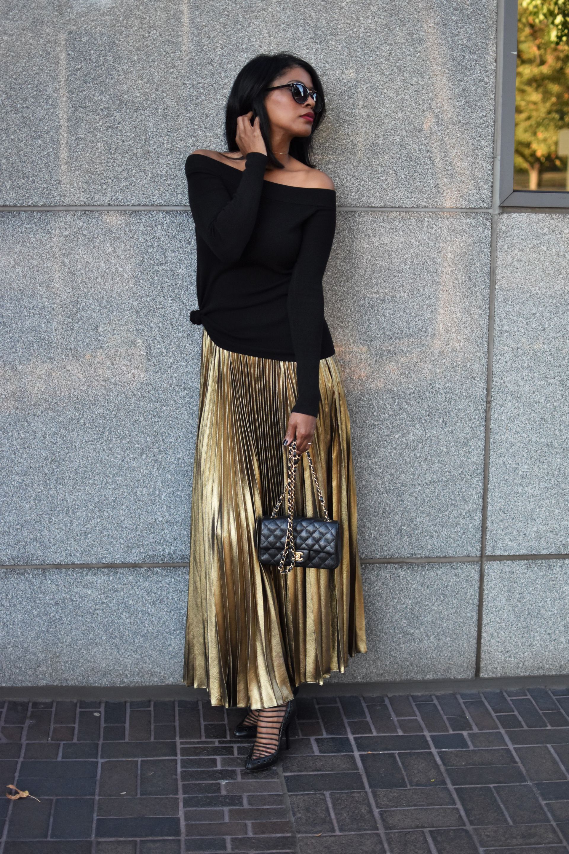 Gold Pleated Skirt - Reina Valentina