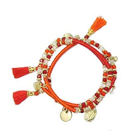 Triple Threaded Charm Bracelet - Red - Reina Valentina